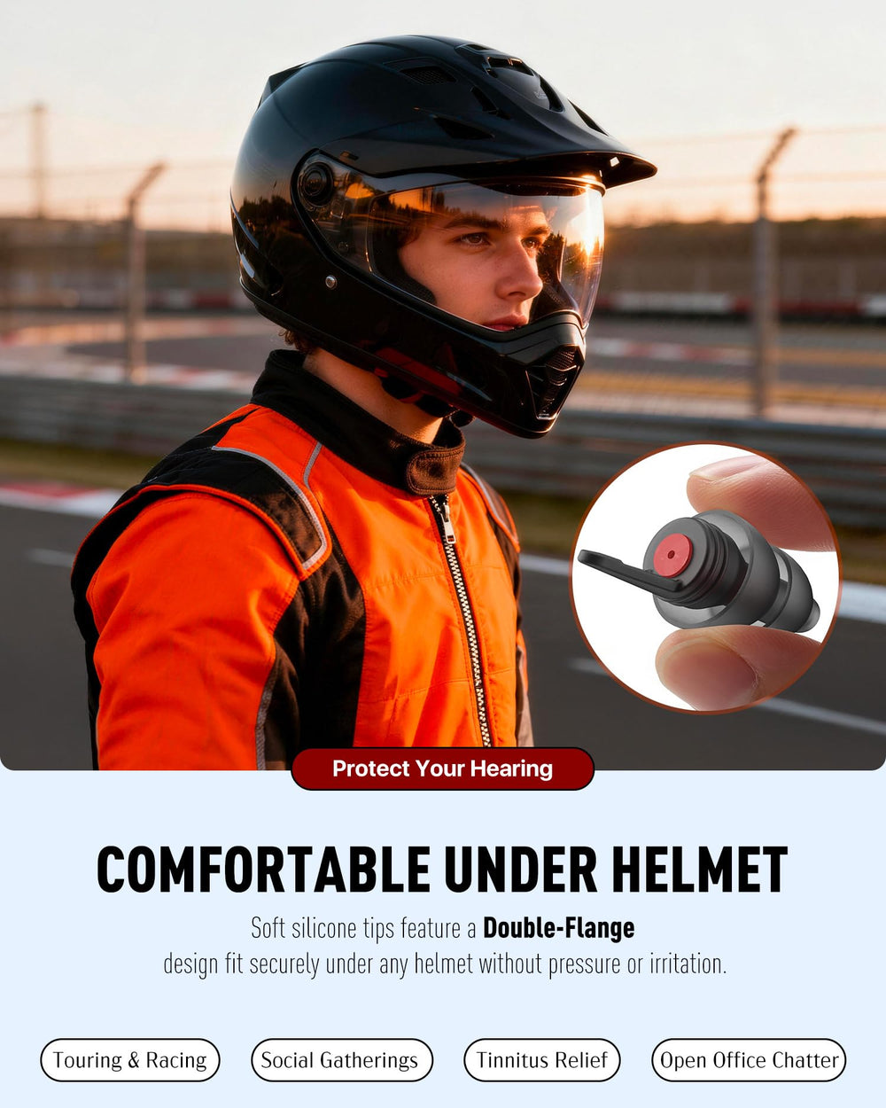 Softvox ultra-soft silicone ear plugs offer flexible, comfortable fit.