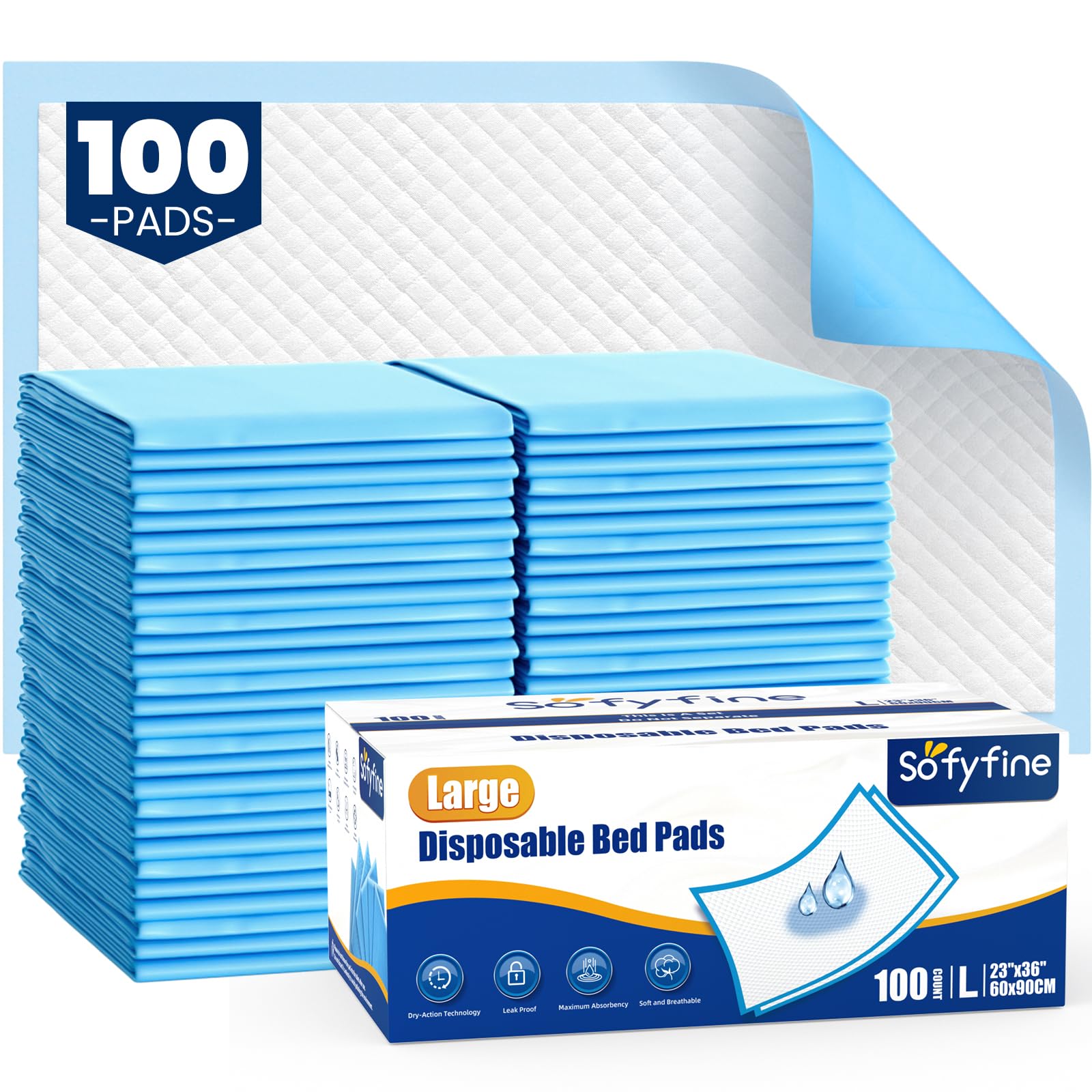 SOFYFINE bed pads 23x36 waterproof back for dry nights and leak protection.