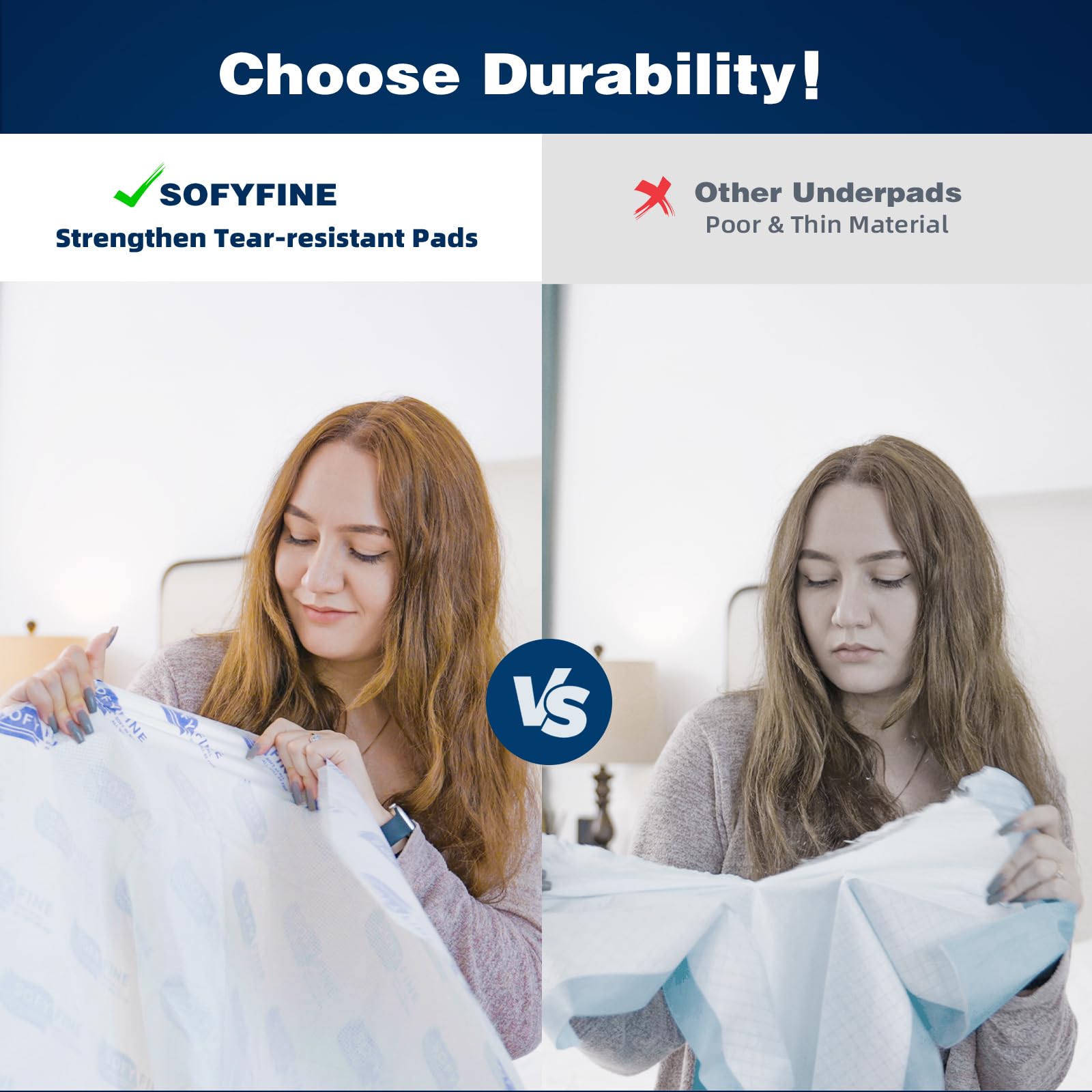SOFYFINE tear-resistant backsheet preserves pad integrity during movement.
