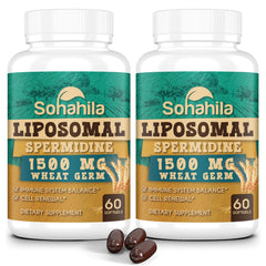 Sohahila Spermidine bottle close-up shows premium liposomal formula for daily vitality.