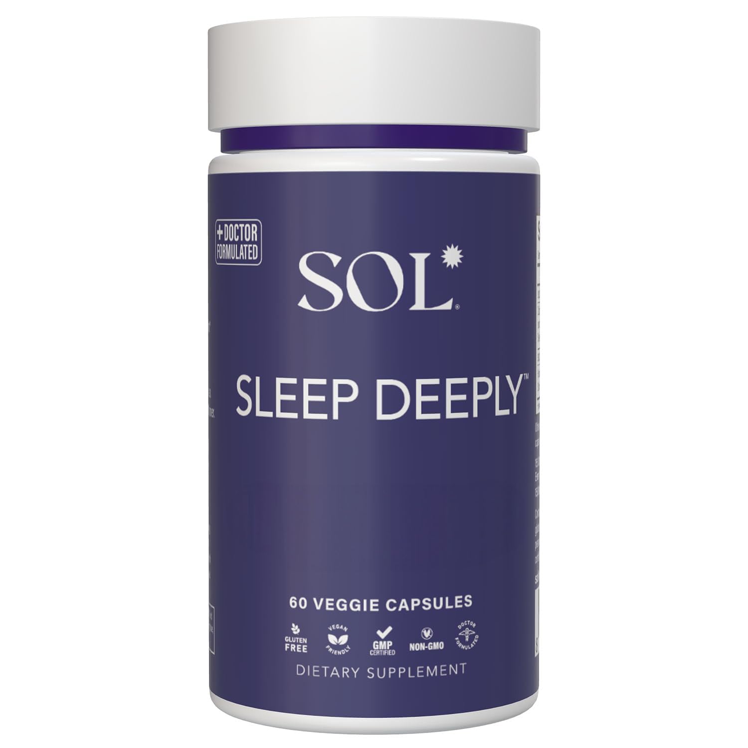 Sol Nutrition Sleep Deeply bottle and pour illustrate easy nightly routine for restful evenings
