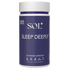 Sol Nutrition Sleep Deeply bottle and pour illustrate easy nightly routine for restful evenings
