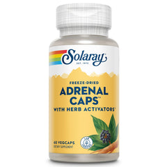 SOLARAY Adrenal Caps bottle closeup highlighting potency and quality