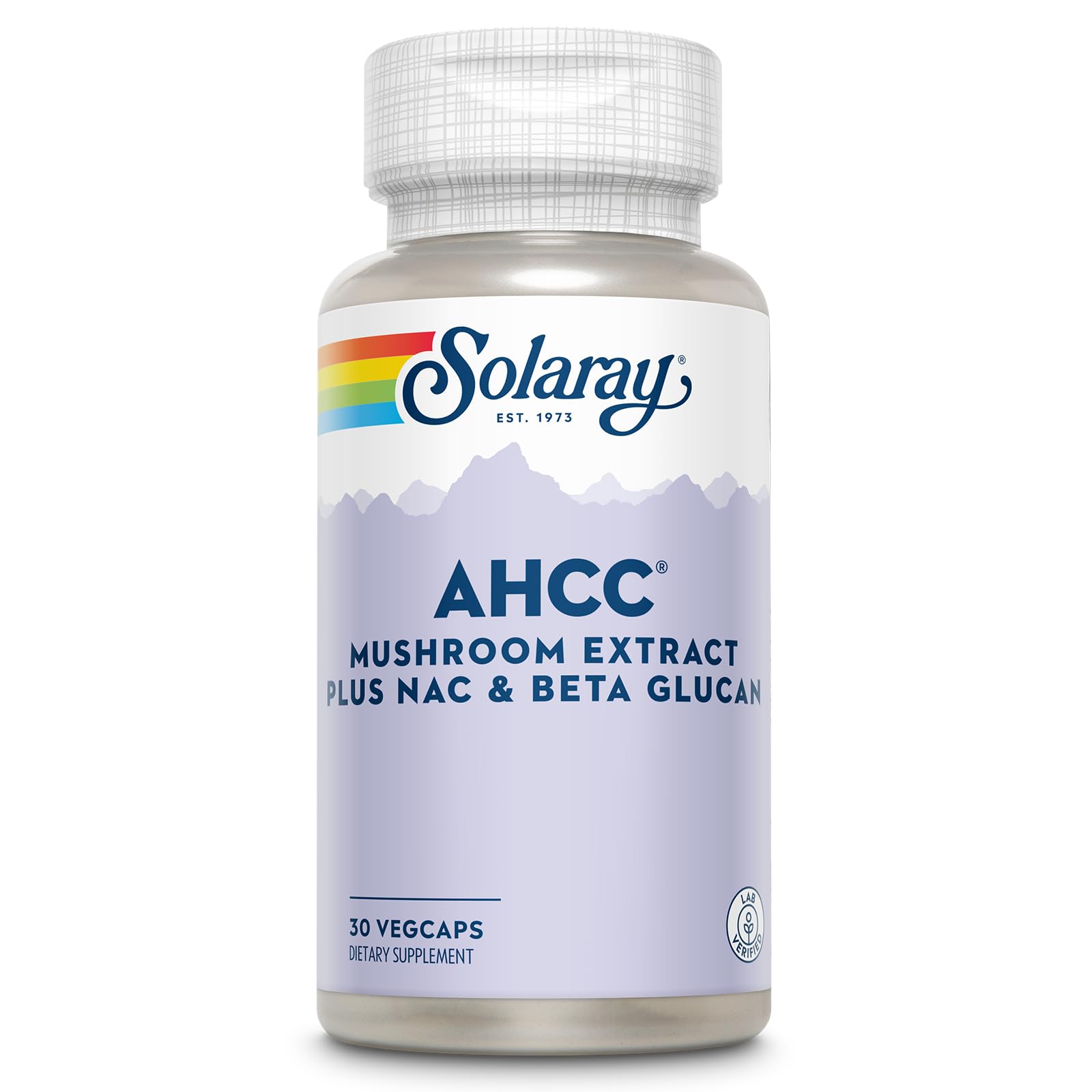 SOLARAY AHCC bottle front for everyday wellness support.