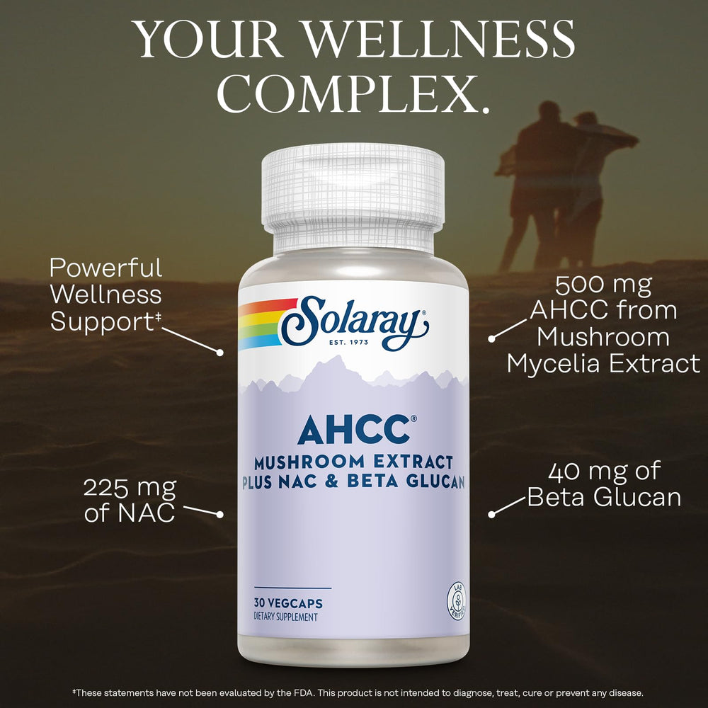 SOLARAY AHCC capsules poured for easy daily dosing.