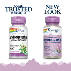 SOLARAY Andrographis extracto 600 mg, etiqueta legible, información clara para uso diario.