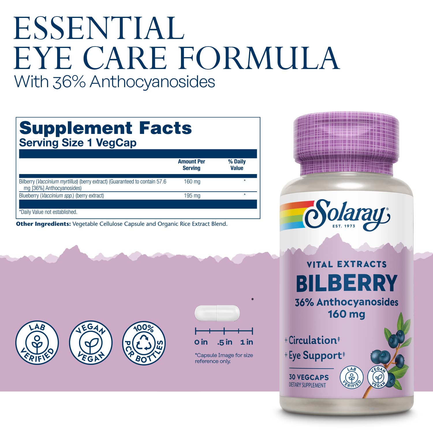 SOLARAY Anthocyanosides 36% potency supports normal eye function.