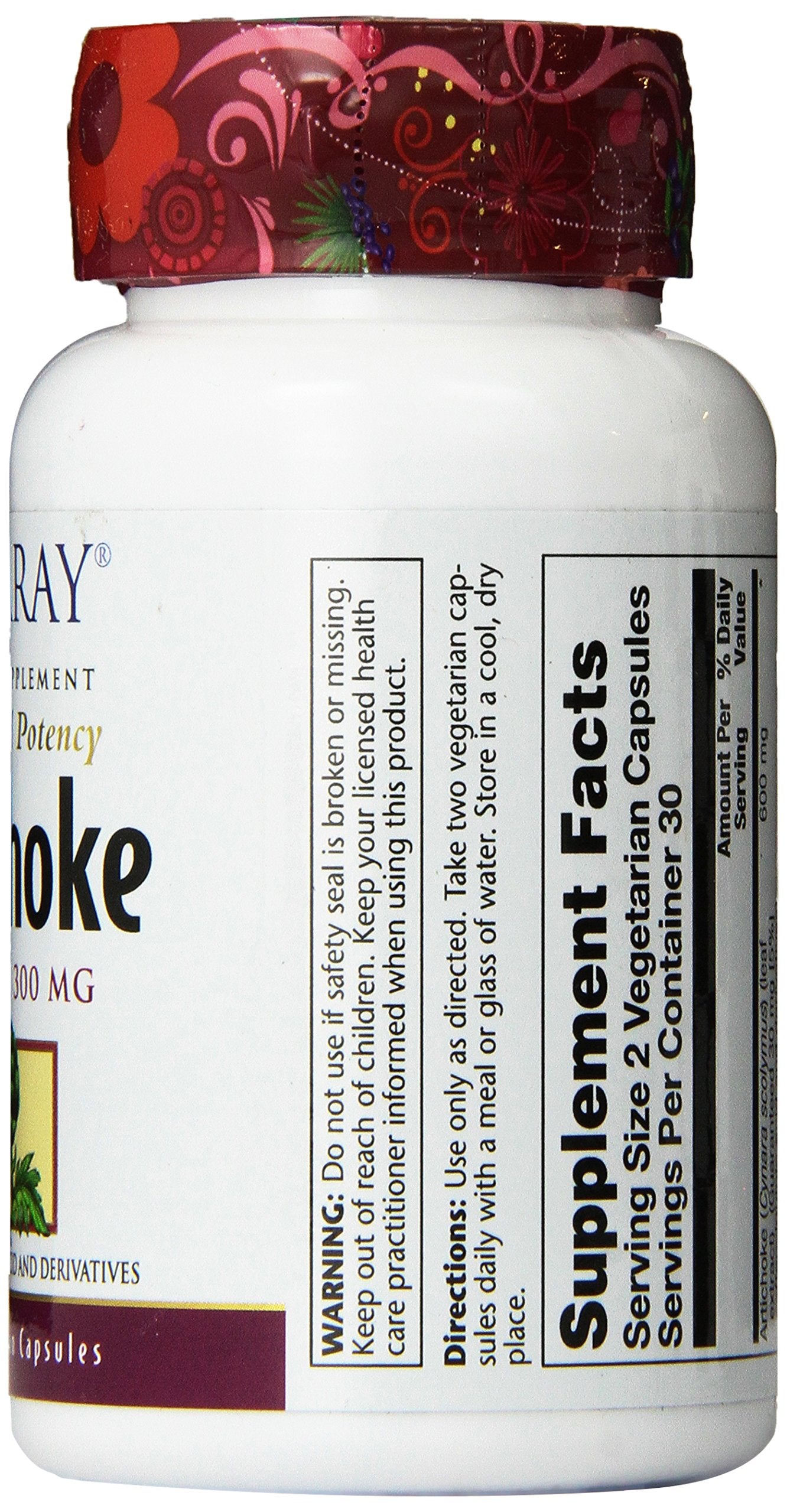 SOLARAY Artichoke Leaf Extract label panel highlights cynarin content