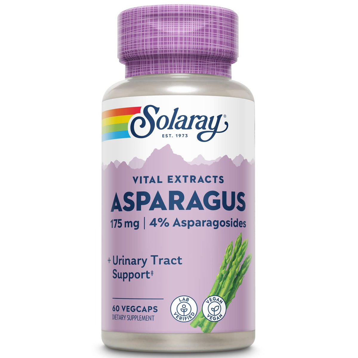 SOLARAY Asparagus Rhizome Extract 175 mg bottle front with clear label.