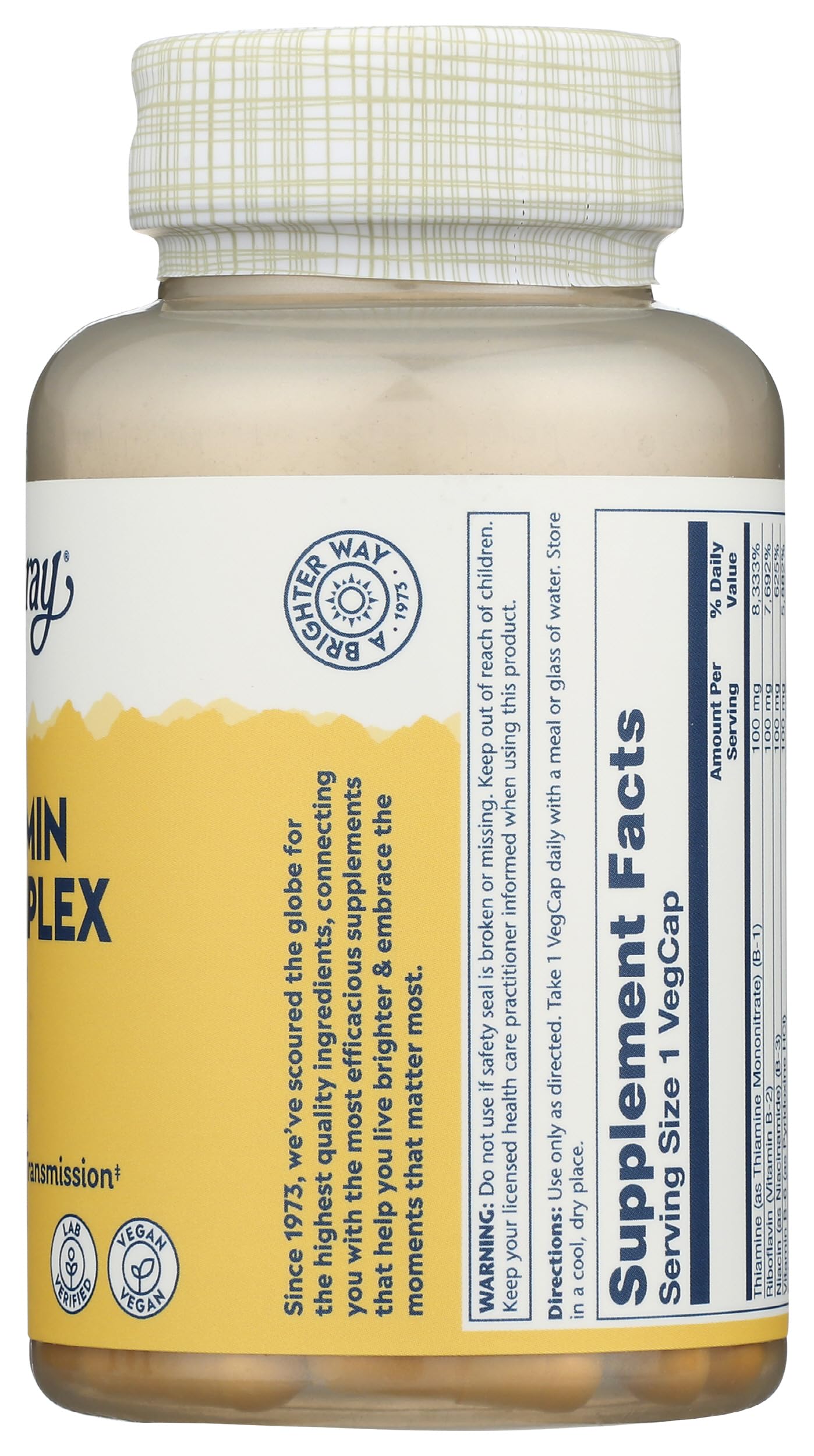 Solaray B-Complex 100 mg daily-use image suggesting consistent supplementation.