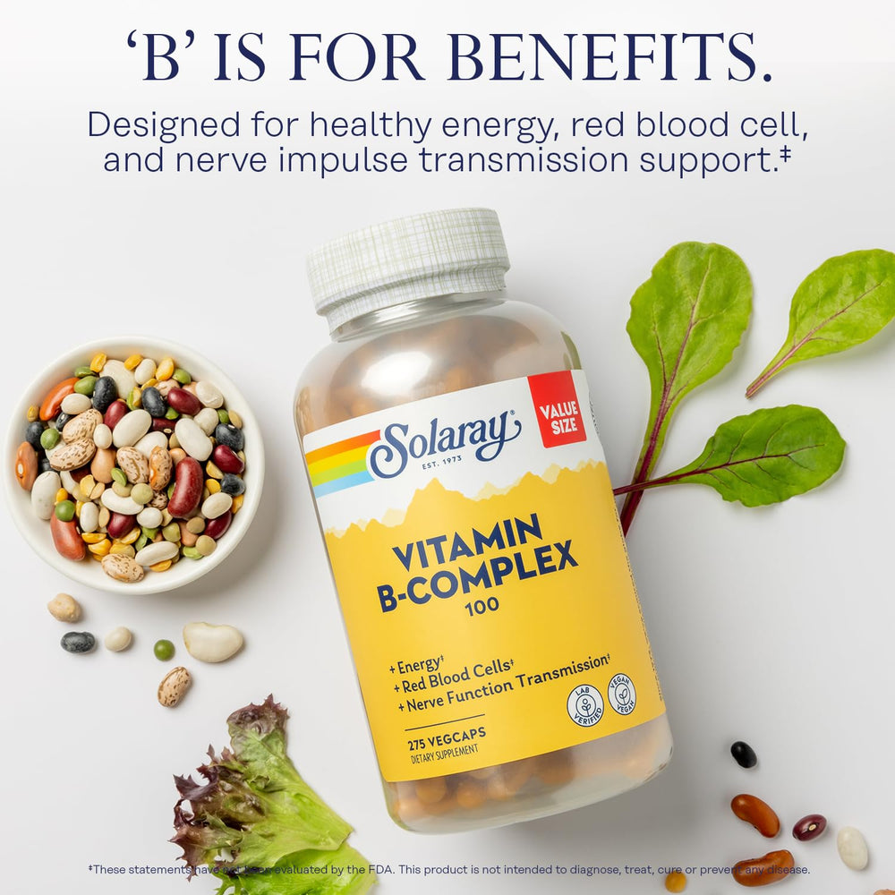 SOLARAY Vitamin B Complex bottle on shelf signals GMP-certified quality