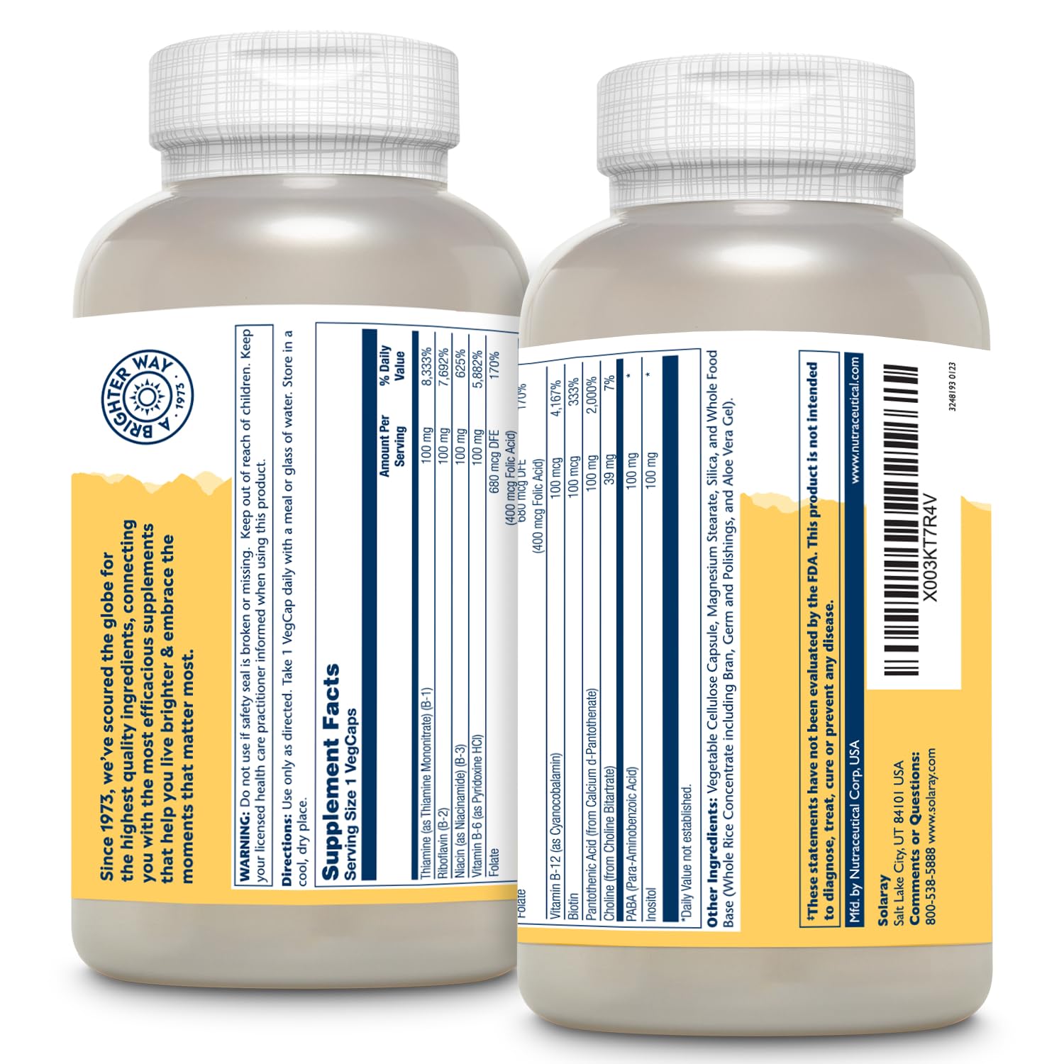 SOLARAY Vitamin B Complex label view highlighting Biotin and B vitamins for beauty support