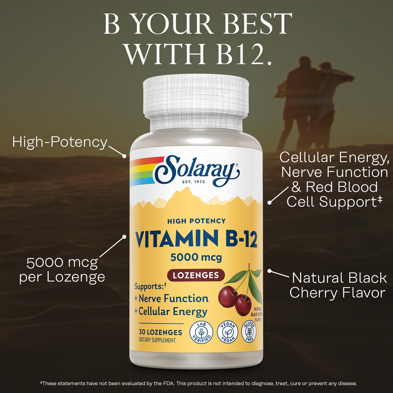 SOLARAY B12 lozenge with black cherry flavor supports healthy homocysteine levels