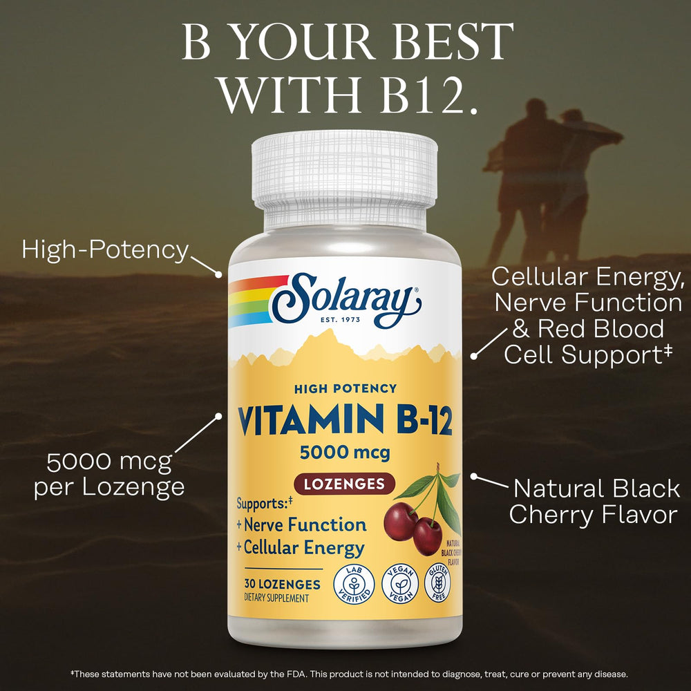 SOLARAY B12 lozenge with black cherry flavor supports healthy homocysteine levels