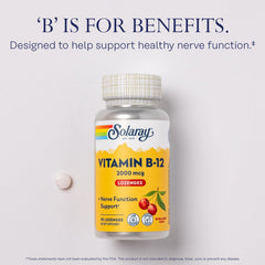 Close-up of SOLARAY B12 lozenges with natural cherry flavor.