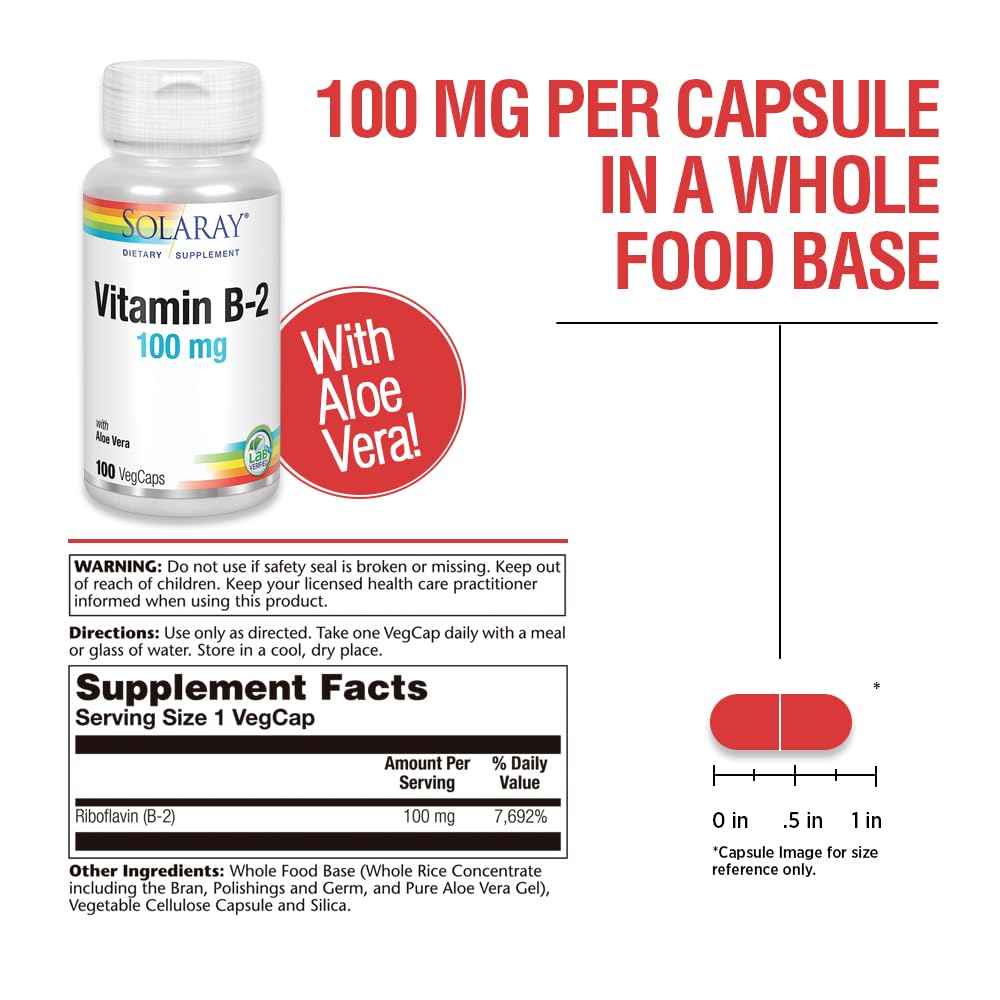SOLARAY Vitamin B-2 bottle cap closeup emphasizing packaging for daily use.