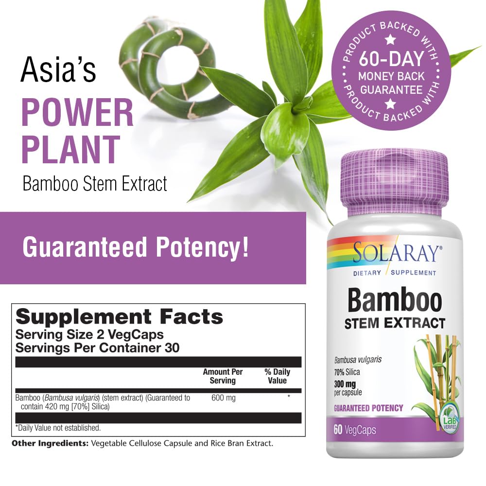 Label shows 70 percent silica in Solaray Bamboo Extract