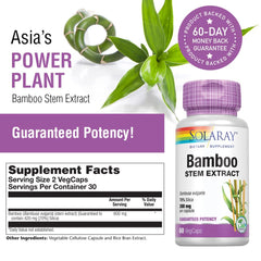 Label shows 70 percent silica in Solaray Bamboo Extract
