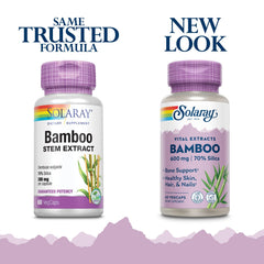 Close-up of Solaray bamboo capsules for hair, skin, and nails