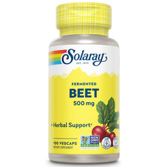 SOLARAY beet root capsules bottle, convenient daily capsules for potential energy and endurance support.