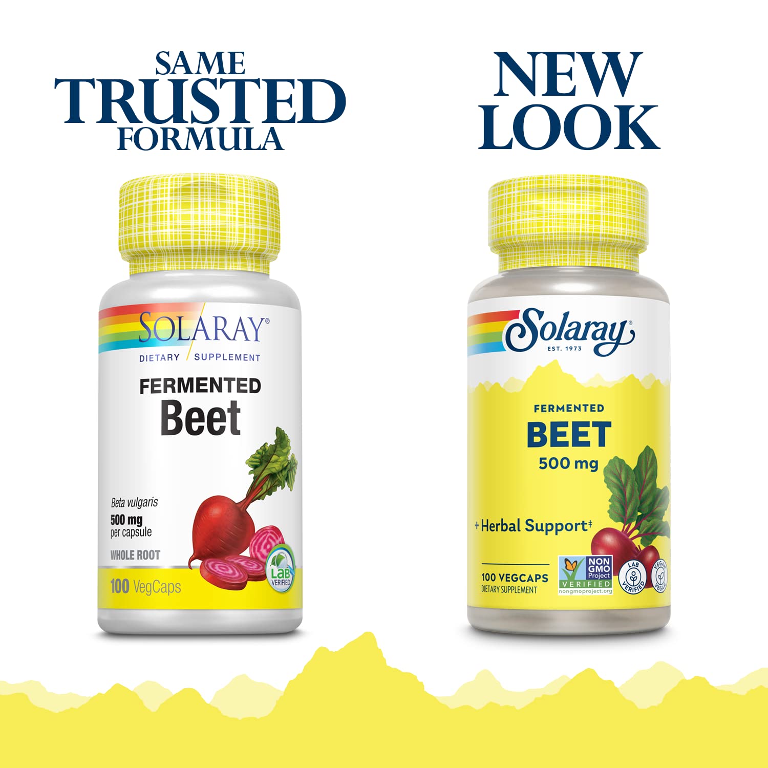 SOLARAY beet root capsules lineup, easy-to-swallow pills for on-the-go daily nutrition.