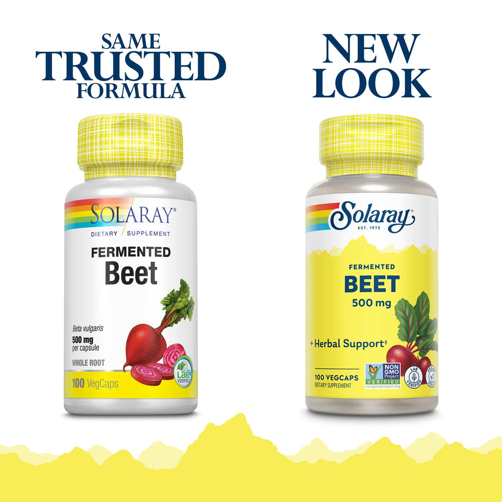 SOLARAY beet root capsules lineup, easy-to-swallow pills for on-the-go daily nutrition.
