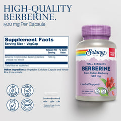 SOLARAY Berberine 500mg bottle back with product details and serving size.
