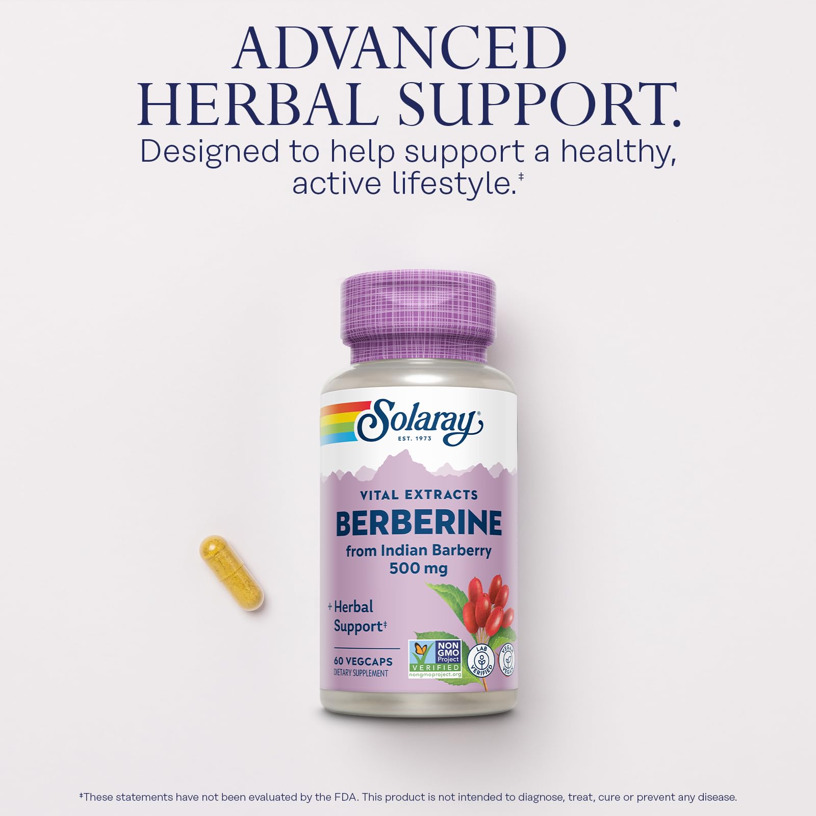 SOLARAY Berberine 500mg capsules ready for daily supplementation.