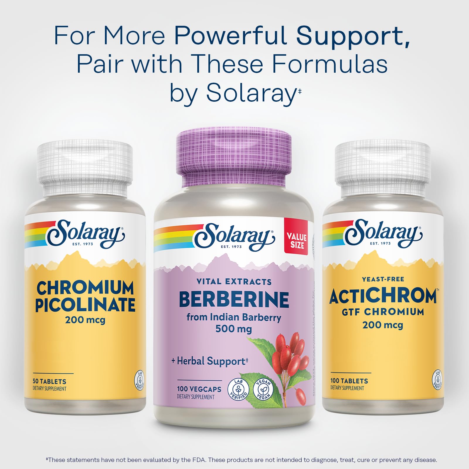 SOLARAY Berberine eco-friendly bottle made from post-consumer recycled resin.
