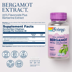 SOLARAY Bergamot 500 mg capsules featuring Berberine HCl for daily wellness.
