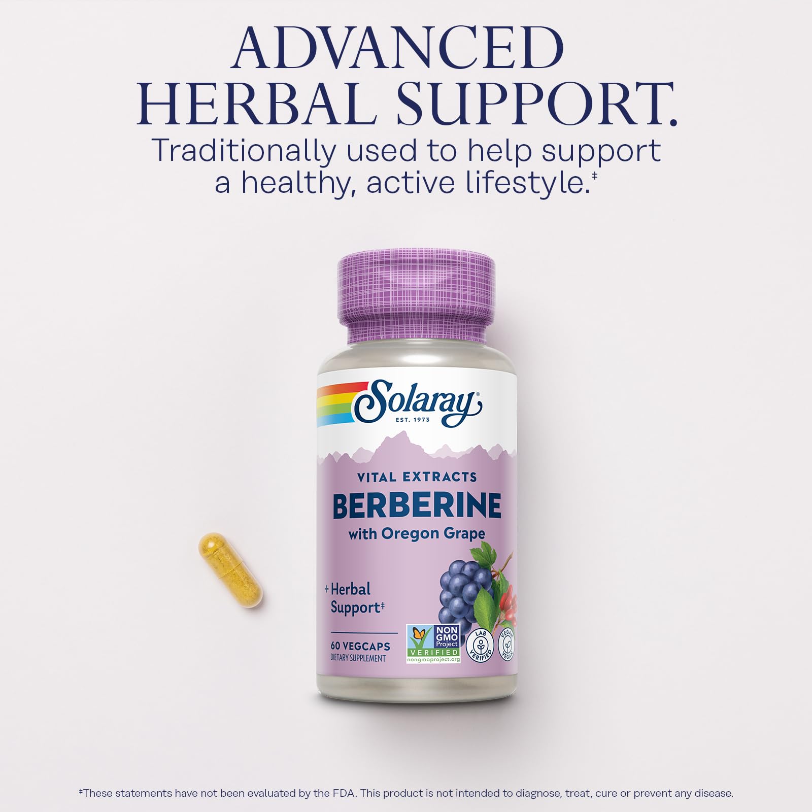 SOLARAY Berberine ingredients label highlighting berberine HCl from Indian barberry