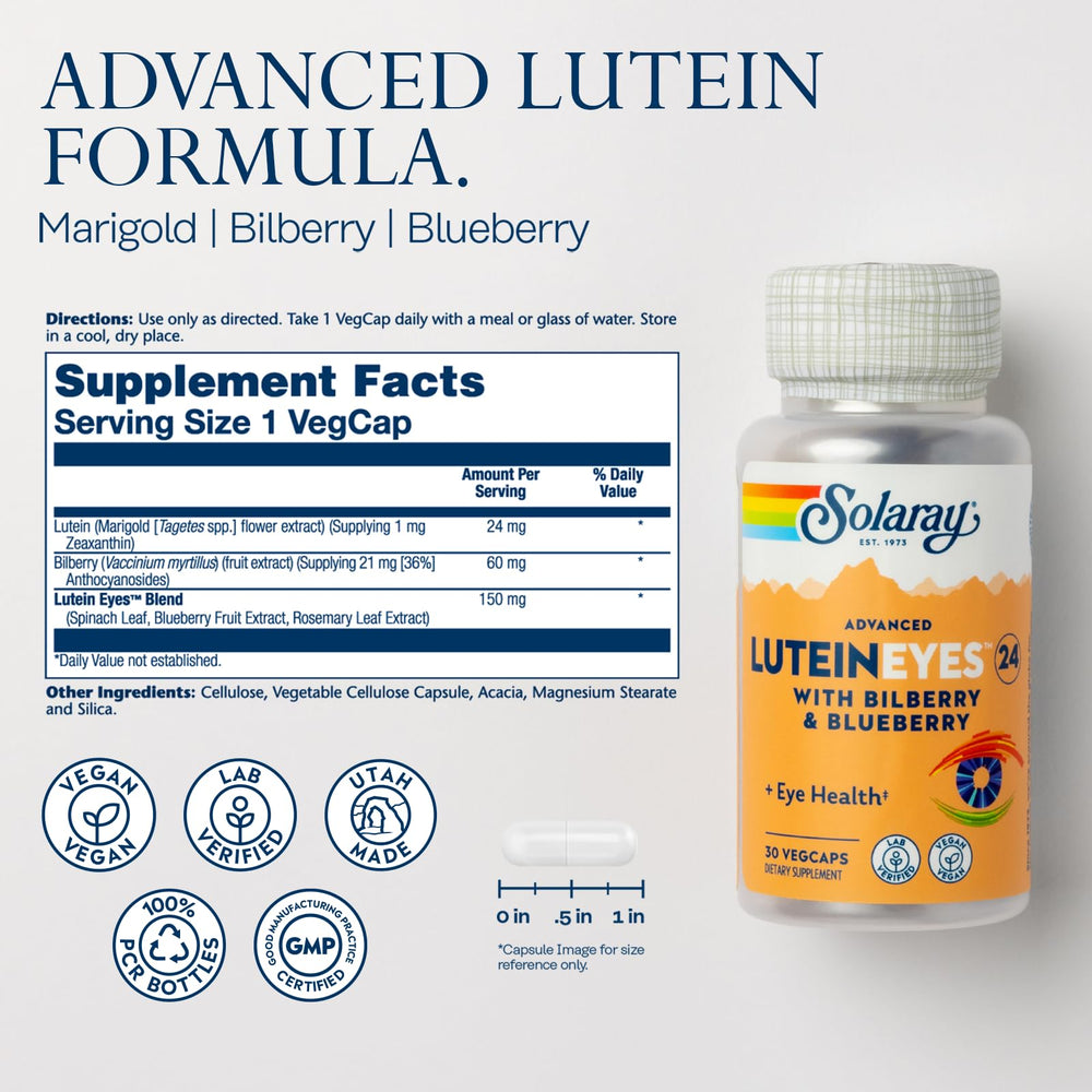 SOLARAY Bilberry Extract label highlights anthocyanosides for eye health