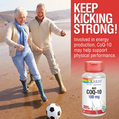 SOLARAY Bio CoQ-10 capsules on a spoon; convenient daily supplement routine