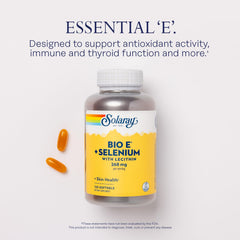 Solaray Bio E ingredients label highlighting natural d-Alpha-Tocopherol and lecithin emulsification.