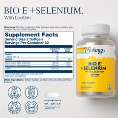 Solaray Bio Vitamin E 400IU label highlighting lecithin and selenium blend.