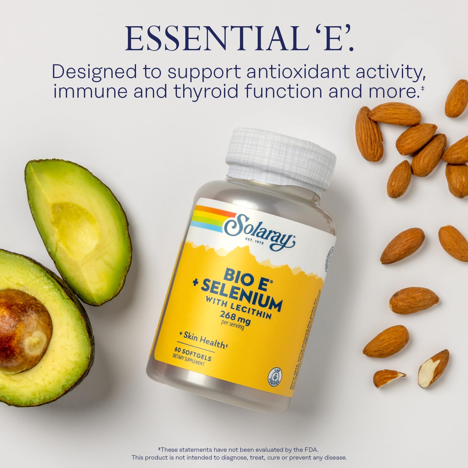 Solaray Vitamin E softgels close-up for easy daily intake.