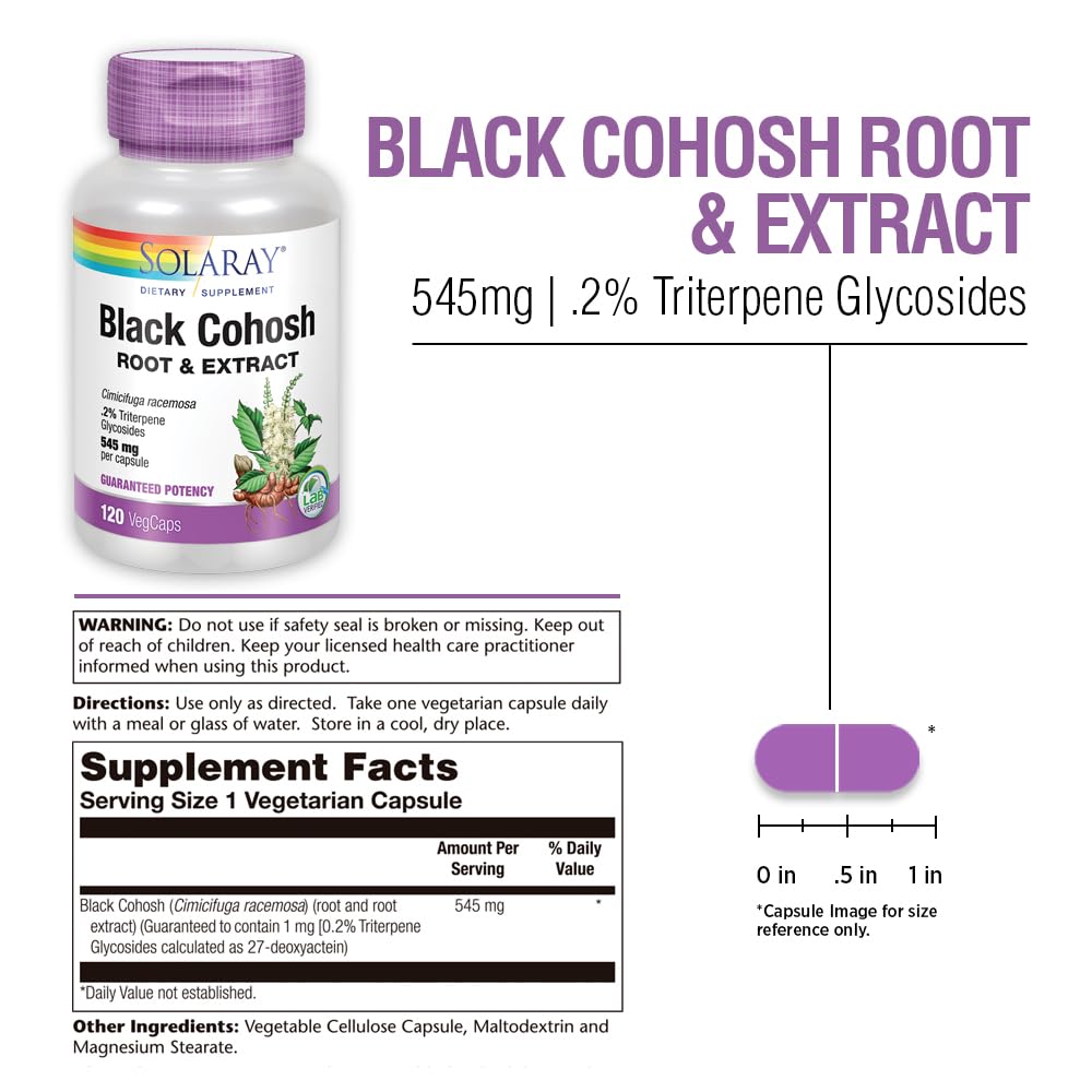 SOLARAY Black Cohosh capsules close-up showing 545 mg per serving