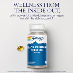 SOLARAY Black Currant Seed Oil label highlighting ingredients and quality