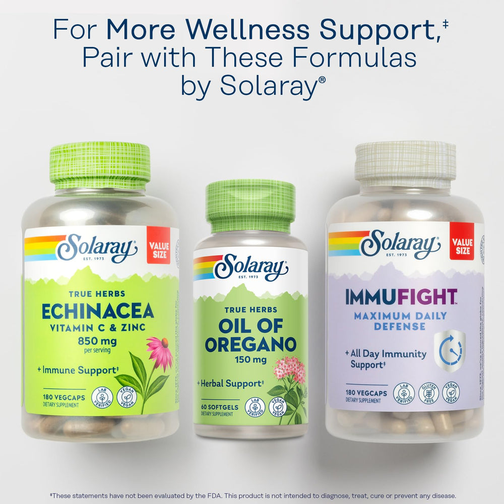 Solaray bottle emphasizes decades of expertise backing oregano oil softgels