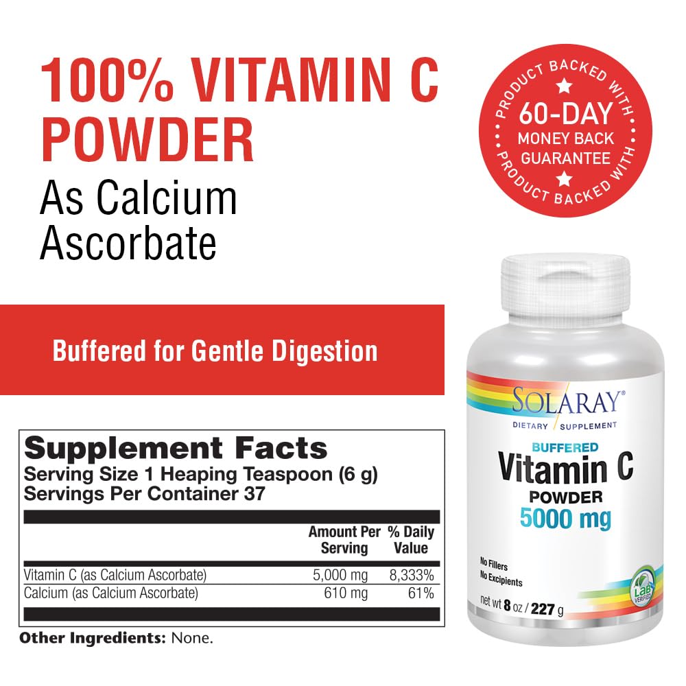 SOLARAY Calcium Ascorbate powder, pure ingredient focus for clean vitamin C intake.