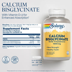 SOLARAY Calcium Bisglycinate capsules close-up highlighting gentle digestion.