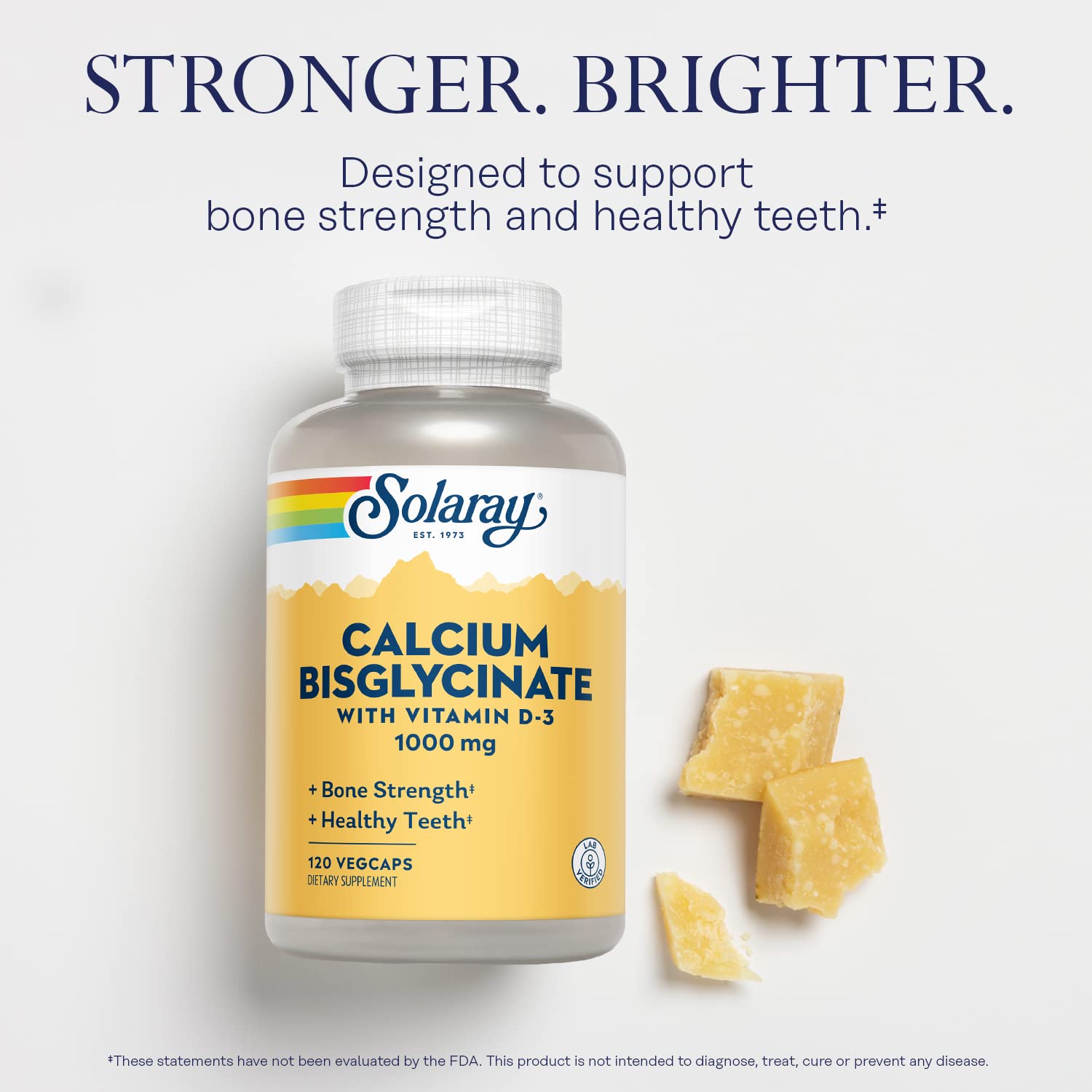 SOLARAY Calcium Bisglycinate label features Vitamin D-3 for absorption support.