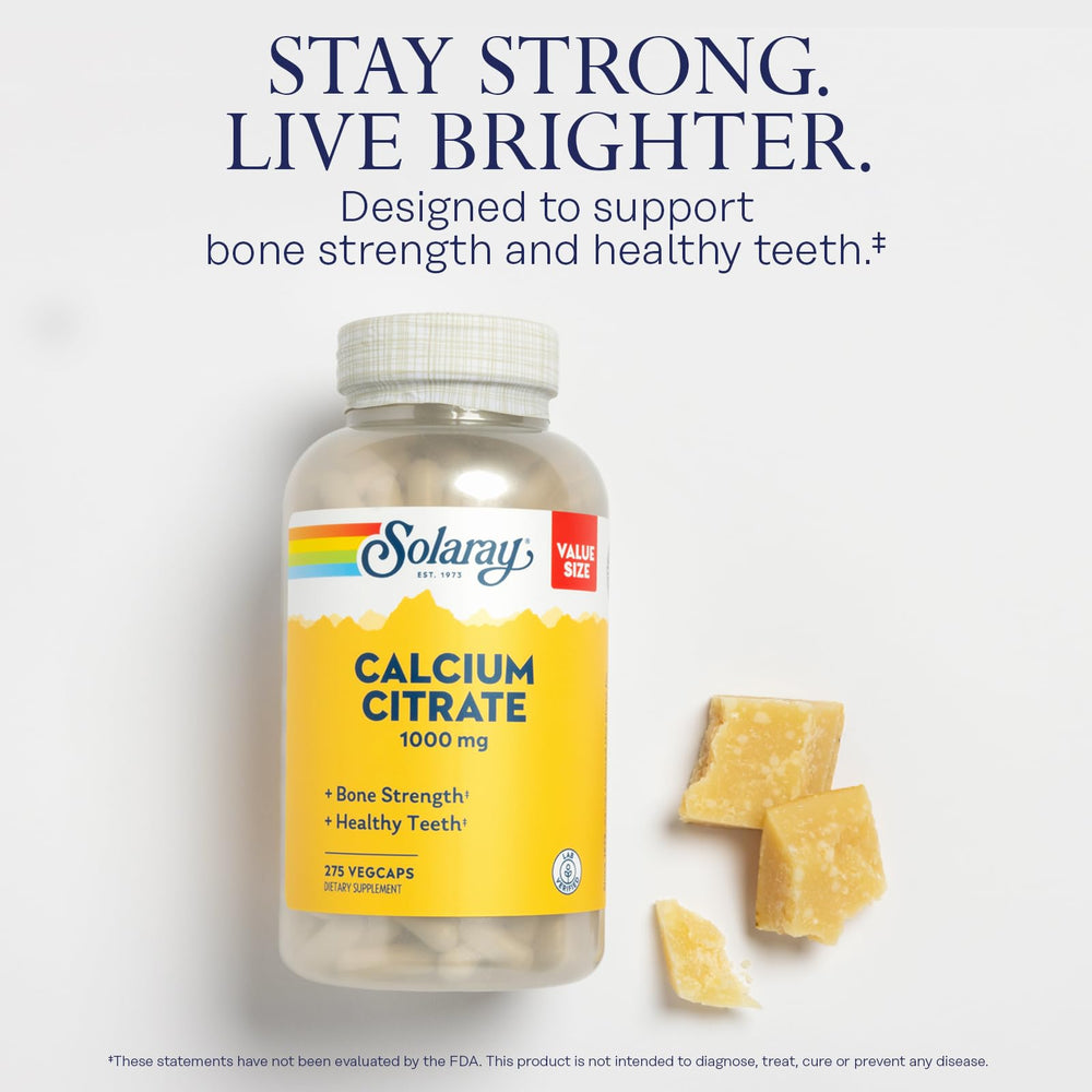 Close-up of Solaray Calcium Citrate 1000mg capsules for easy ingestion.