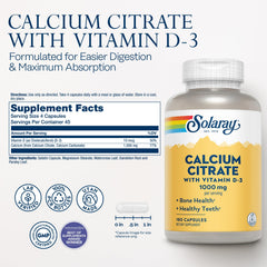 Solaray Calcium Citrate 1000mg capsules in a bottle for daily use.