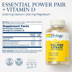 SOLARAY Calcium Magnesium Citrate capsules close-up for easy swallowing
