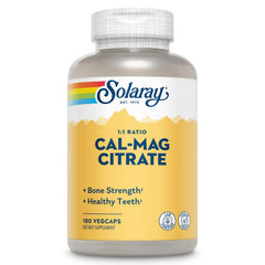 Solaray Calcium Magnesium Citrate capsules on white background for daily supplementation.