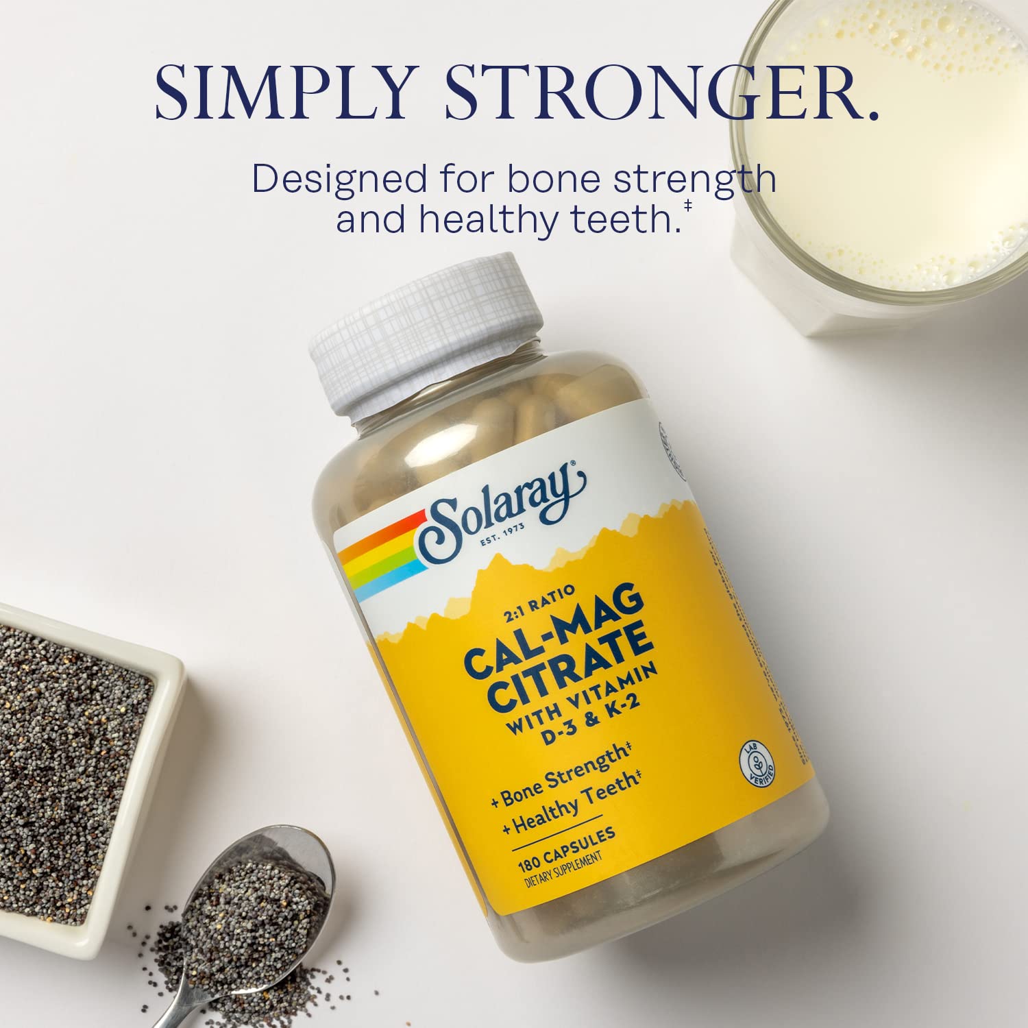 SOLARAY Calcium Magnesium Citrate nutrition label shows the 2:1 ratio.