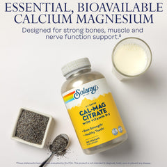 Solaray Calcium Magnesium Citrate label close-up highlighting Vitamin D2 and minerals.