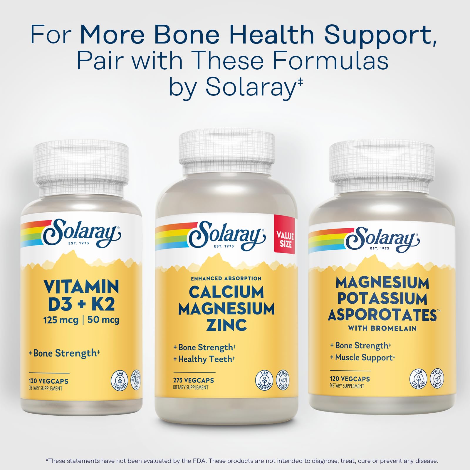 SOLARAY Calcium Magnesium Zinc eco-packaging supports sustainability and responsible care.