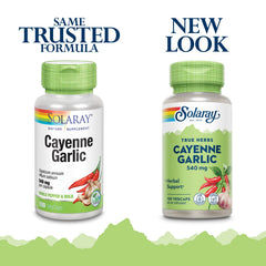 Solaray Cayenne Garlic label showing Non-GMO Project Verified and vegan status.